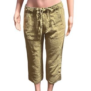 Pulp women's mid-rise Linen drawstring capris pants L